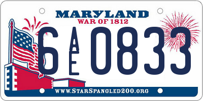 MD license plate 6AE0833
