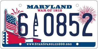MD license plate 6AE0852