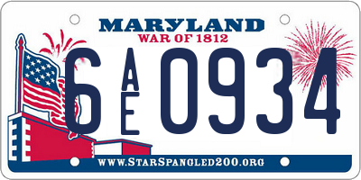 MD license plate 6AE0934