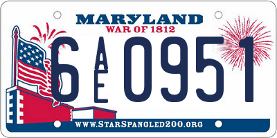 MD license plate 6AE0951