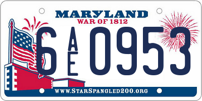 MD license plate 6AE0953