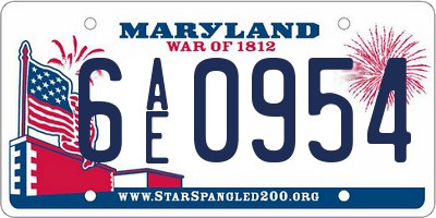 MD license plate 6AE0954