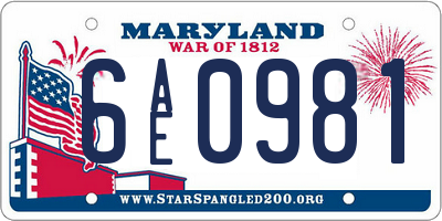 MD license plate 6AE0981
