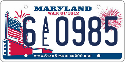 MD license plate 6AE0985