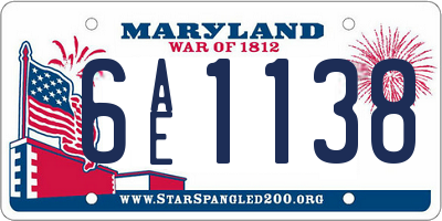 MD license plate 6AE1138