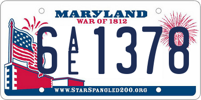 MD license plate 6AE1378