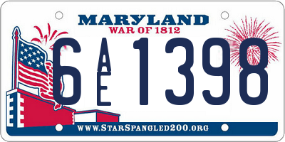 MD license plate 6AE1398