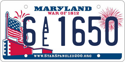 MD license plate 6AE1650