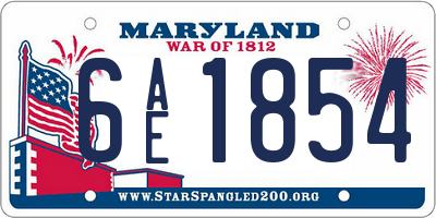 MD license plate 6AE1854
