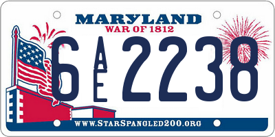 MD license plate 6AE2238