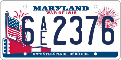 MD license plate 6AE2376