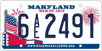 MD license plate 6AE2491