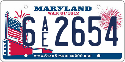 MD license plate 6AE2654