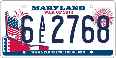MD license plate 6AE2768