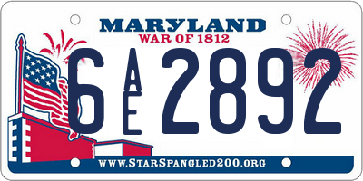 MD license plate 6AE2892