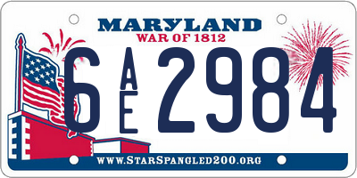 MD license plate 6AE2984