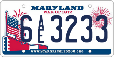 MD license plate 6AE3233