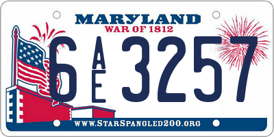 MD license plate 6AE3257