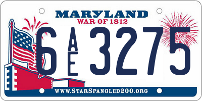 MD license plate 6AE3275