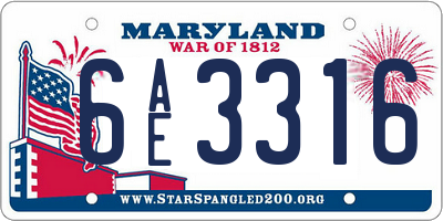 MD license plate 6AE3316