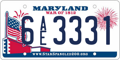 MD license plate 6AE3331