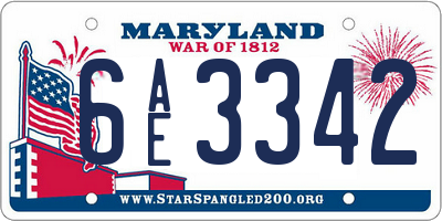 MD license plate 6AE3342