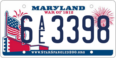 MD license plate 6AE3398