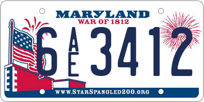 MD license plate 6AE3412