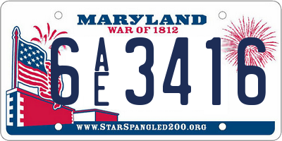 MD license plate 6AE3416