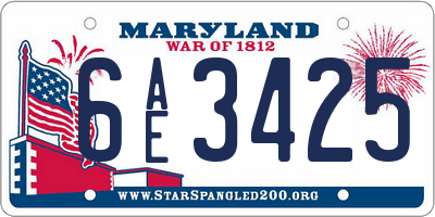 MD license plate 6AE3425