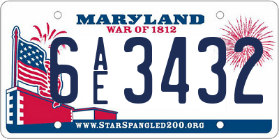 MD license plate 6AE3432