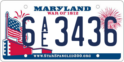 MD license plate 6AE3436