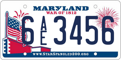 MD license plate 6AE3456