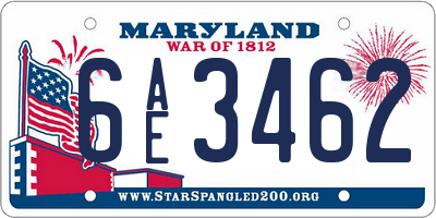 MD license plate 6AE3462