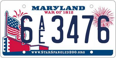 MD license plate 6AE3476