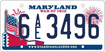 MD license plate 6AE3496