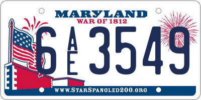 MD license plate 6AE3549
