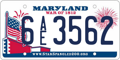 MD license plate 6AE3562