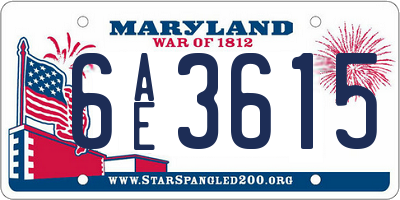 MD license plate 6AE3615