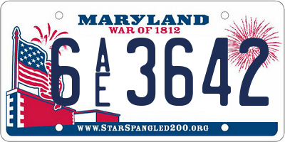 MD license plate 6AE3642