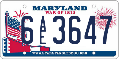 MD license plate 6AE3647