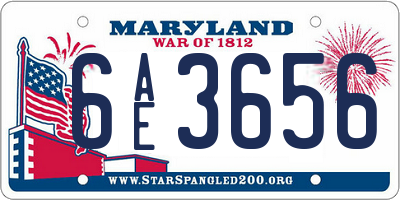 MD license plate 6AE3656