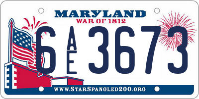 MD license plate 6AE3673