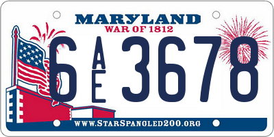 MD license plate 6AE3678