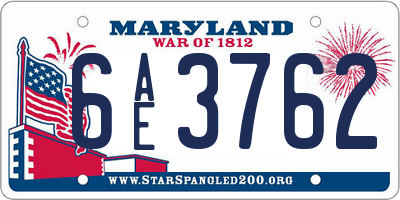MD license plate 6AE3762
