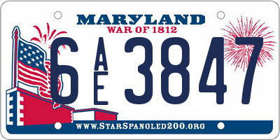 MD license plate 6AE3847