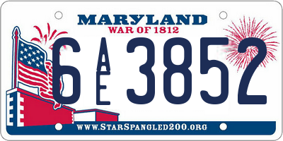 MD license plate 6AE3852