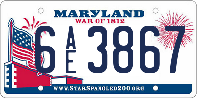 MD license plate 6AE3867