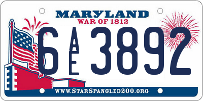 MD license plate 6AE3892