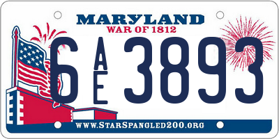 MD license plate 6AE3893